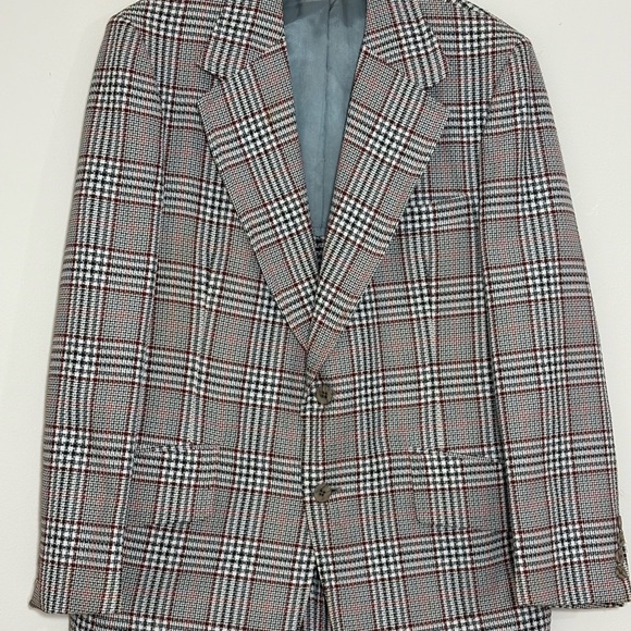 Vintage 70s BOLD PLAID suit jacket blazer checkered red white black size 42R - Picture 4 of 13